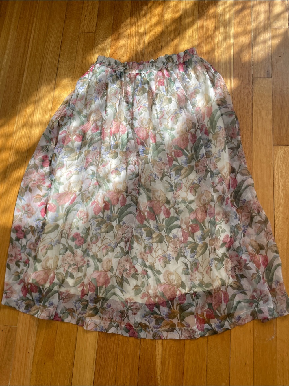 Vintage Floral Chiffon Midi Skirt - Pink & Green